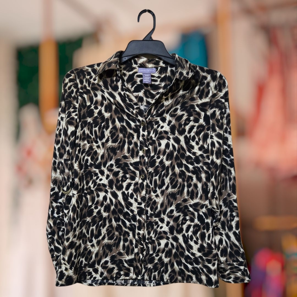 Zara Leopard Print Top in Black and Tan